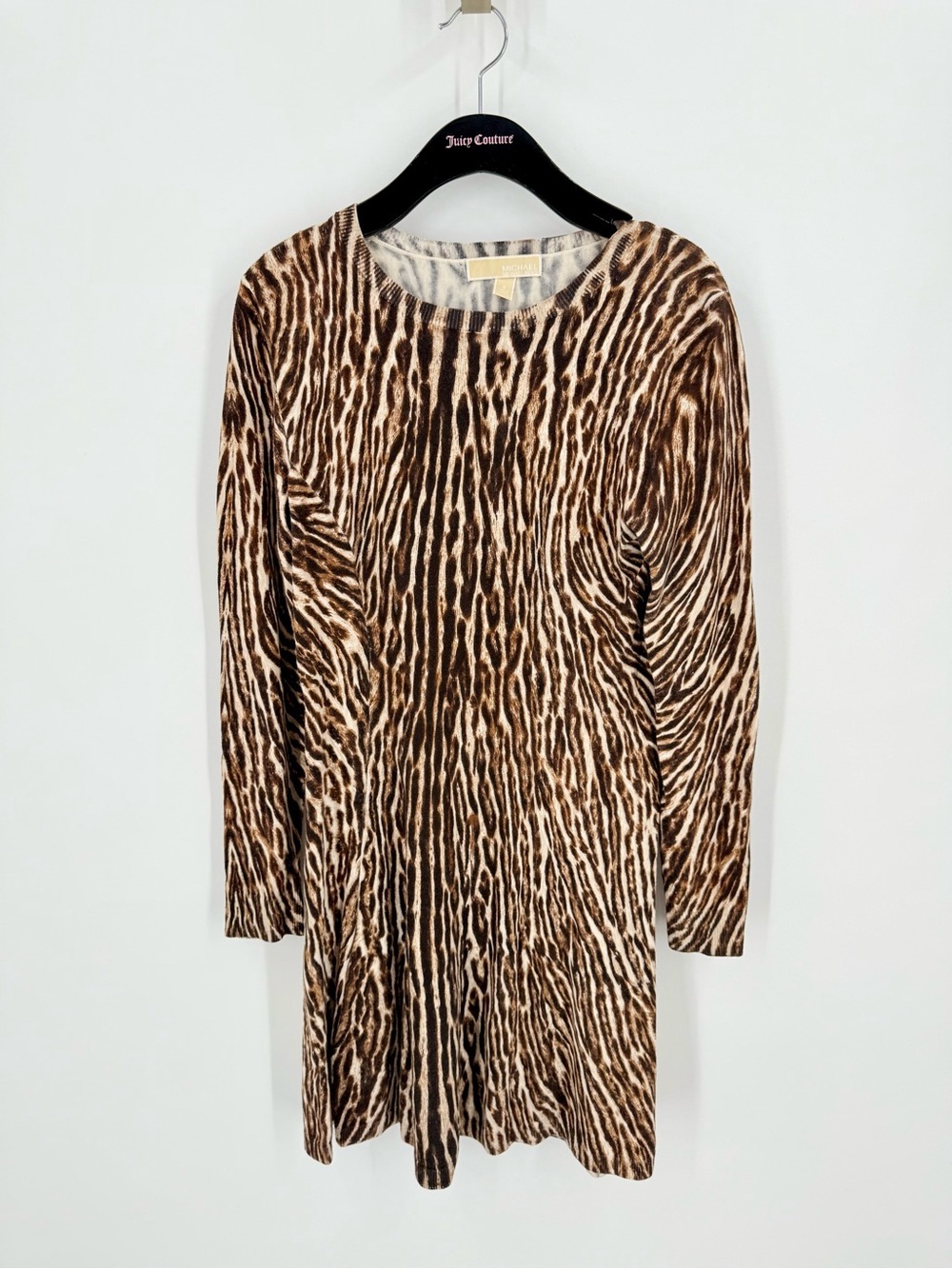 MICHAEL Michael Kors Brown and Cream Long Sleeve Animal Print Dress